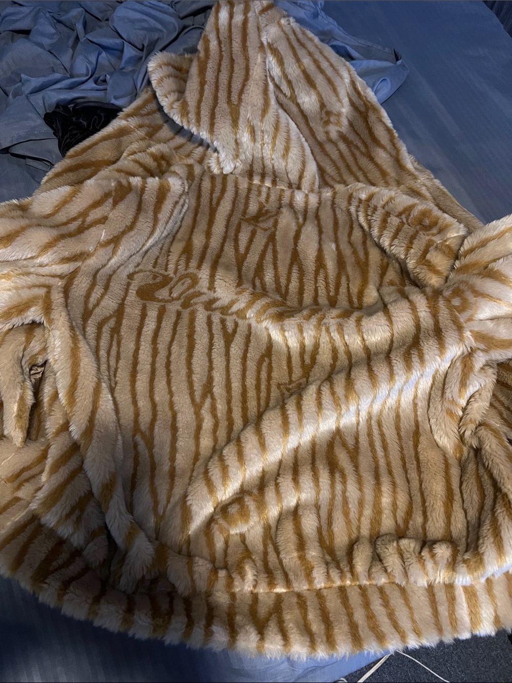 Louis Vuitton Faux Fur Zebra Stripe Hoodie - Tan & Cream